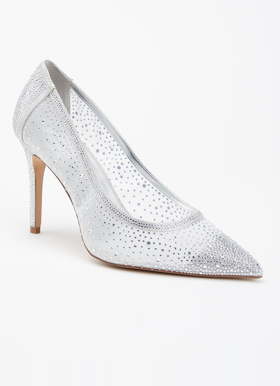 Dune London Wide Fit Brightest pump met strass - voorkant zilver