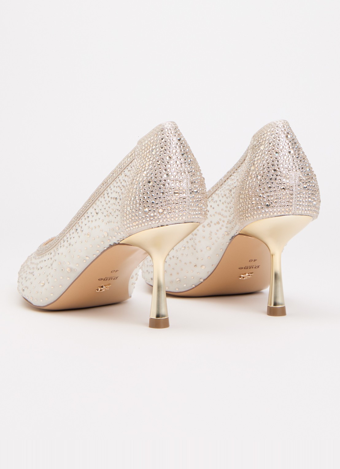 Dune London Wide Fit Brivelle pump van mesh met strass - achterkant goud