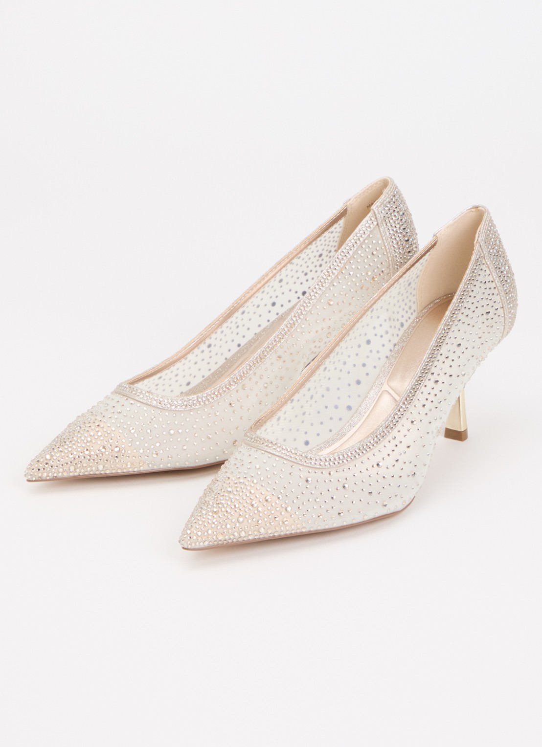 Dune London Wide Fit Brivelle pump van mesh met strass - detail 3 goud