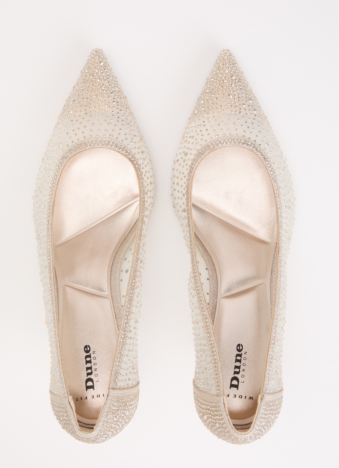Dune London Wide Fit Brivelle pump van mesh met strass - detail 4 goud