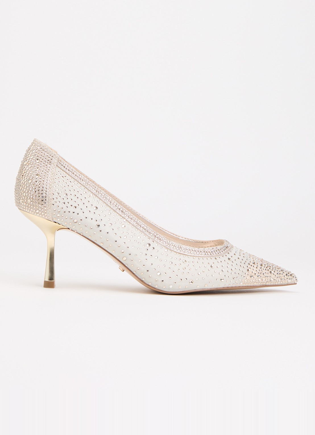 Dune London Wide Fit Brivelle pump van mesh met strass - voorkant 2 goud