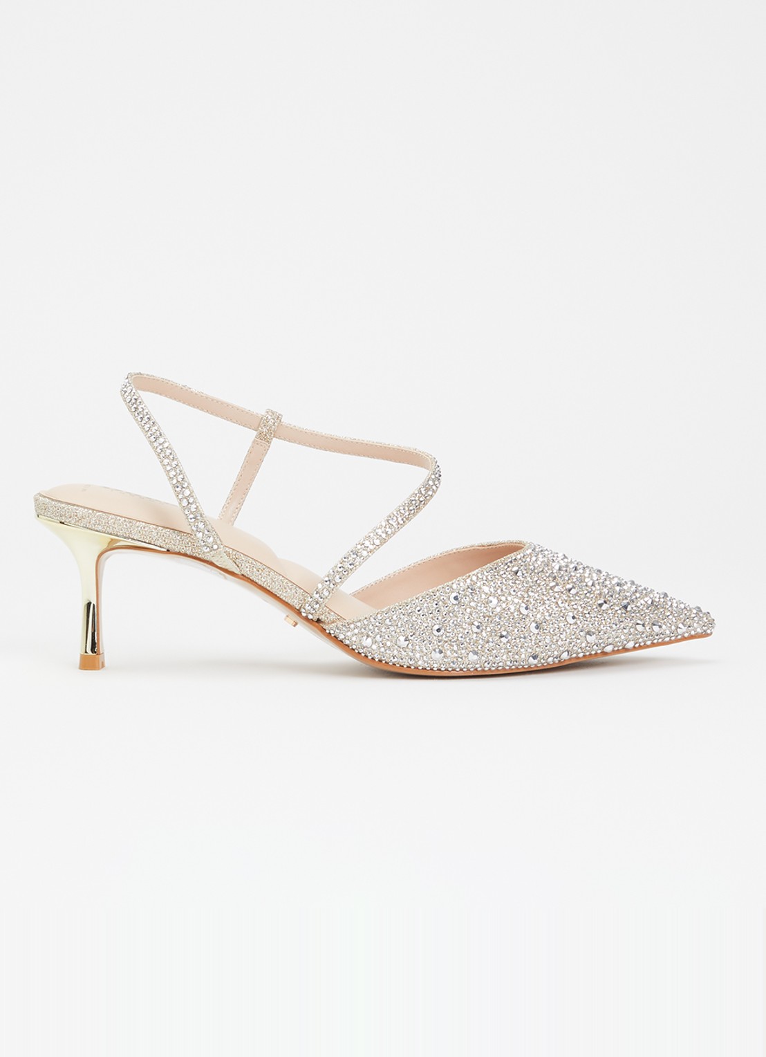 Dune London Wide Fit Charmed pump met strass - voorkant zilver