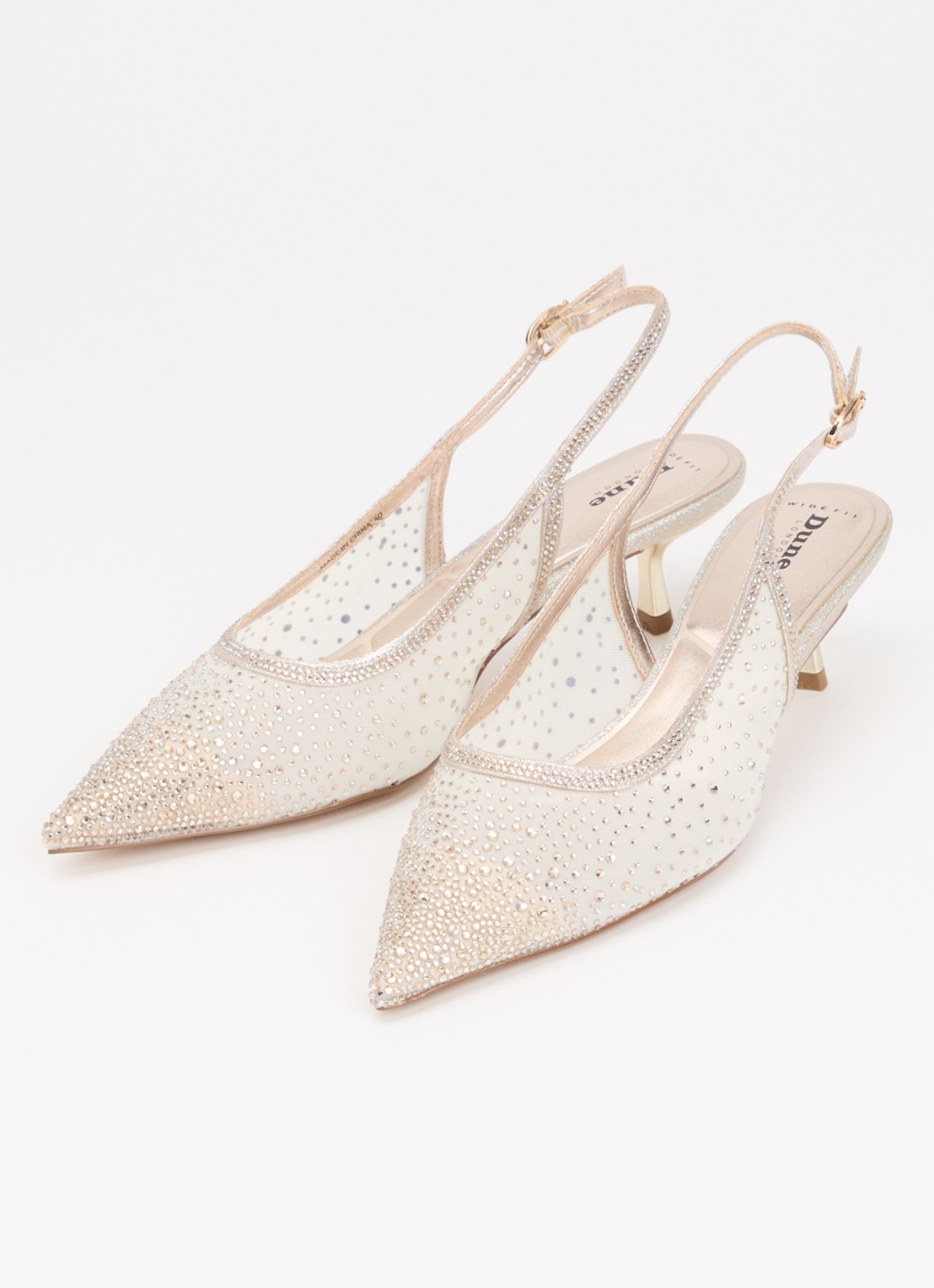 Dune London Wide Fit Cirelle slingback van mesh met strass - detail goud
