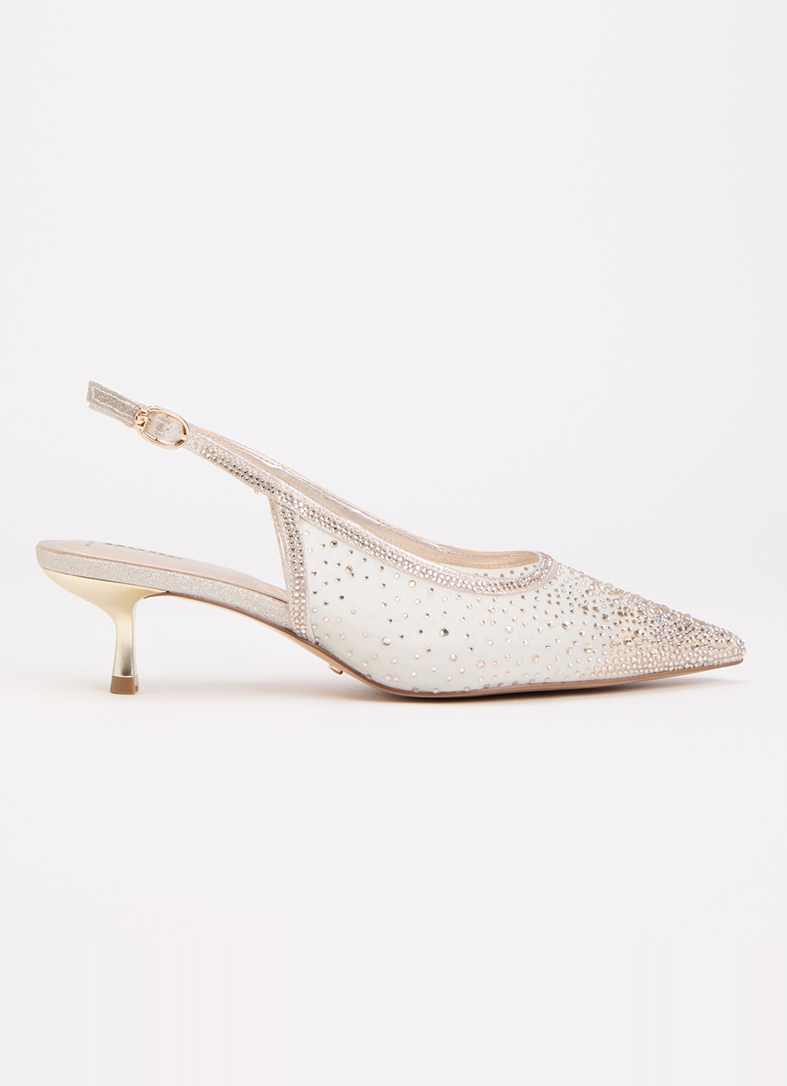 Dune London Wide Fit Cirelle slingback van mesh met strass - voorkant 4 goud