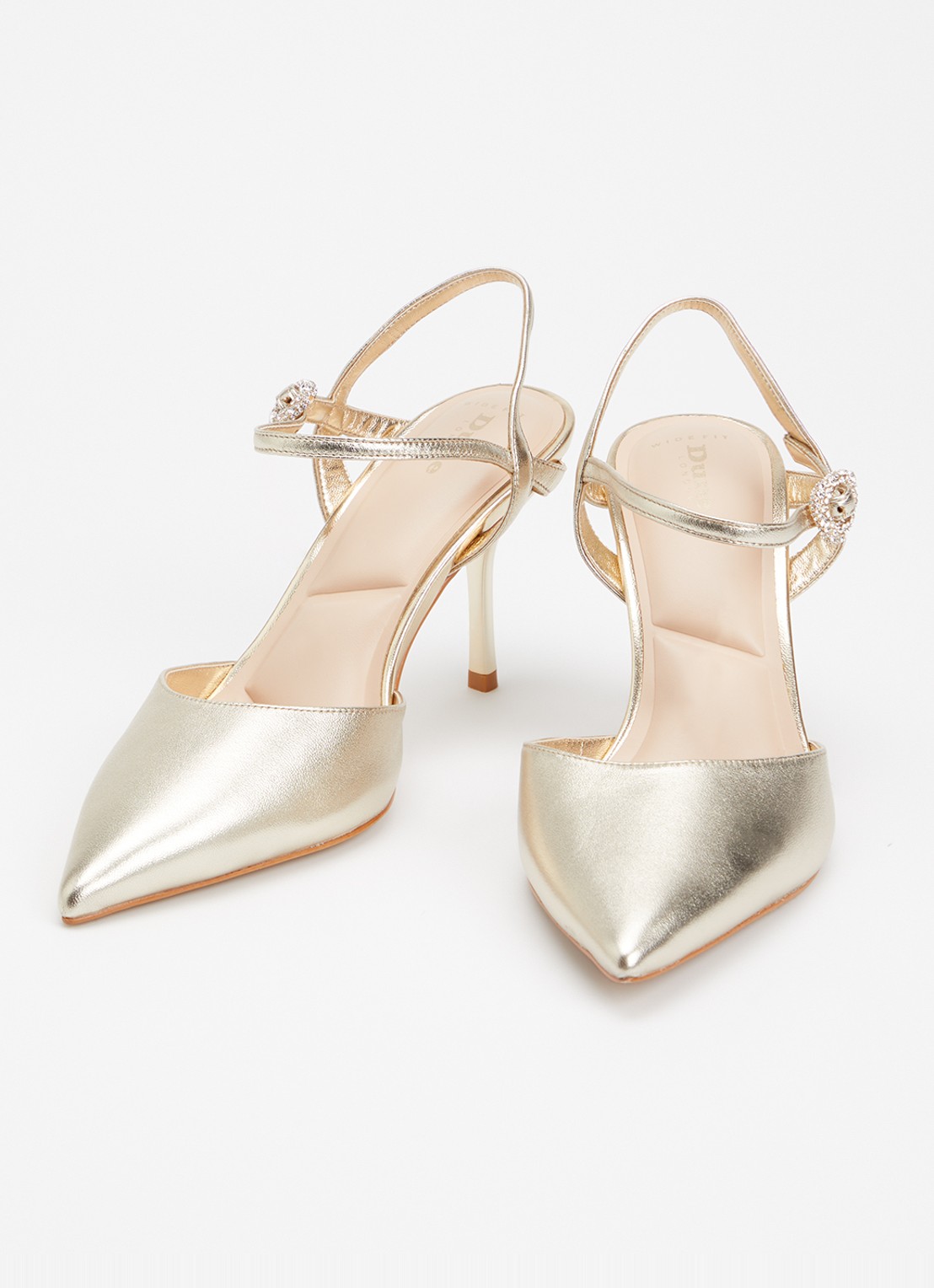 Dune London Wide Fit Compelling pump van leer met metallic finish - detail goud