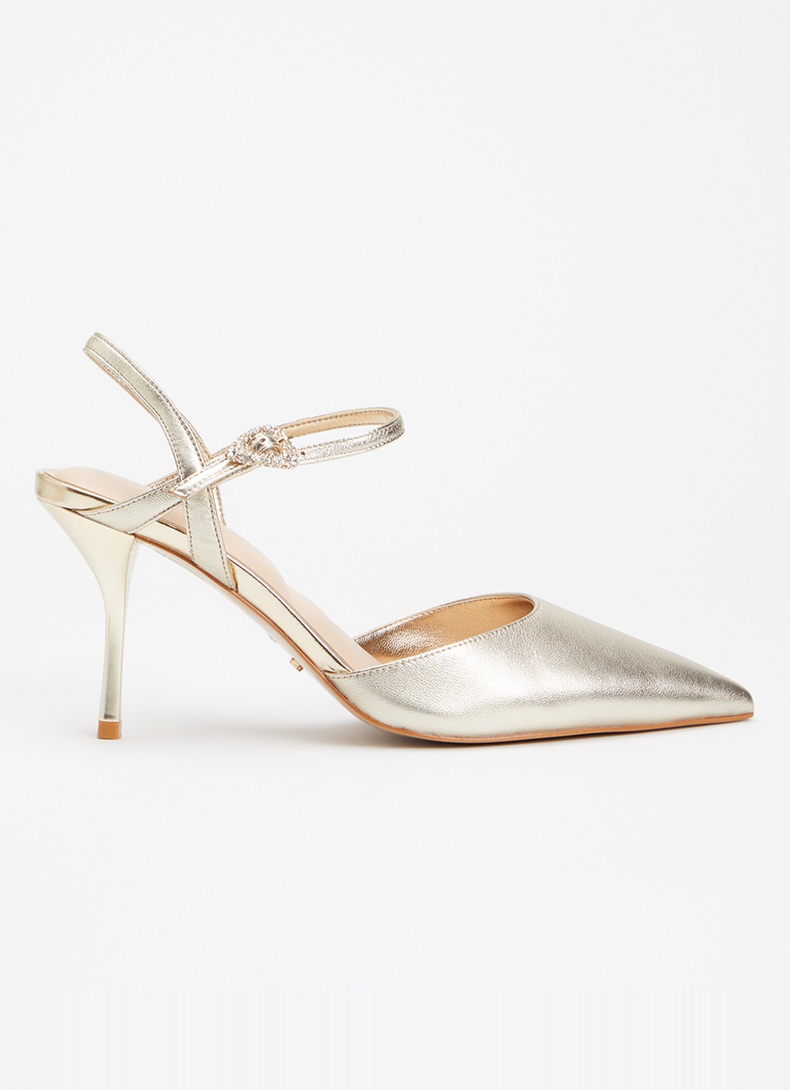 Dune London Wide Fit Compelling pump van leer met metallic finish - voorkant 4 goud