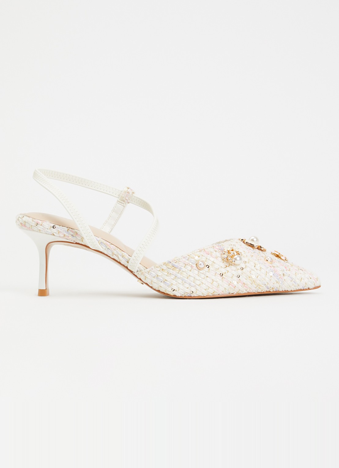 Dune London Wide Fit Dyana slingback met glitter - voorkant gebroken wit