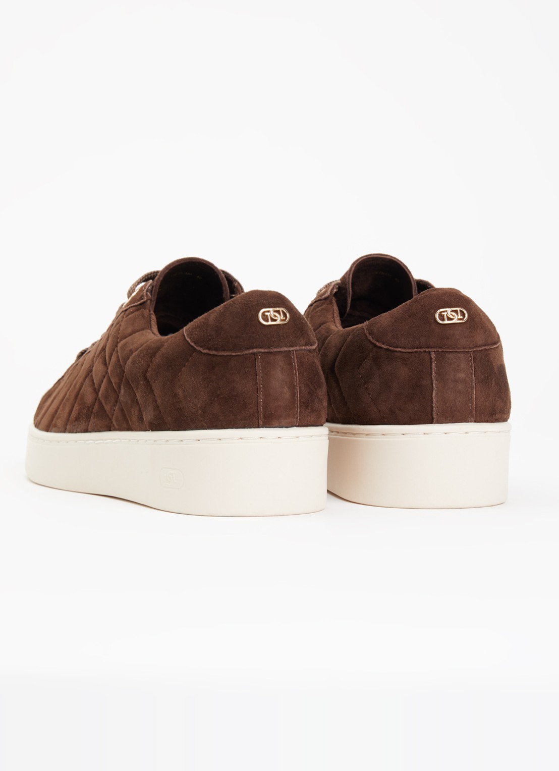 Dune London Wide Fit Egent sneaker van leer met quilt patroon  - achterkant 5 donkerbruin