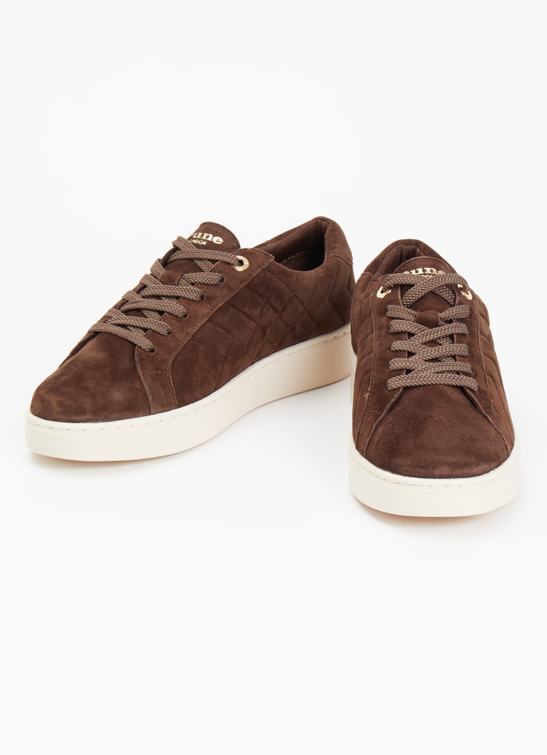 Dune London Wide Fit Egent sneaker van leer met quilt patroon  - detail 2 donkerbruin