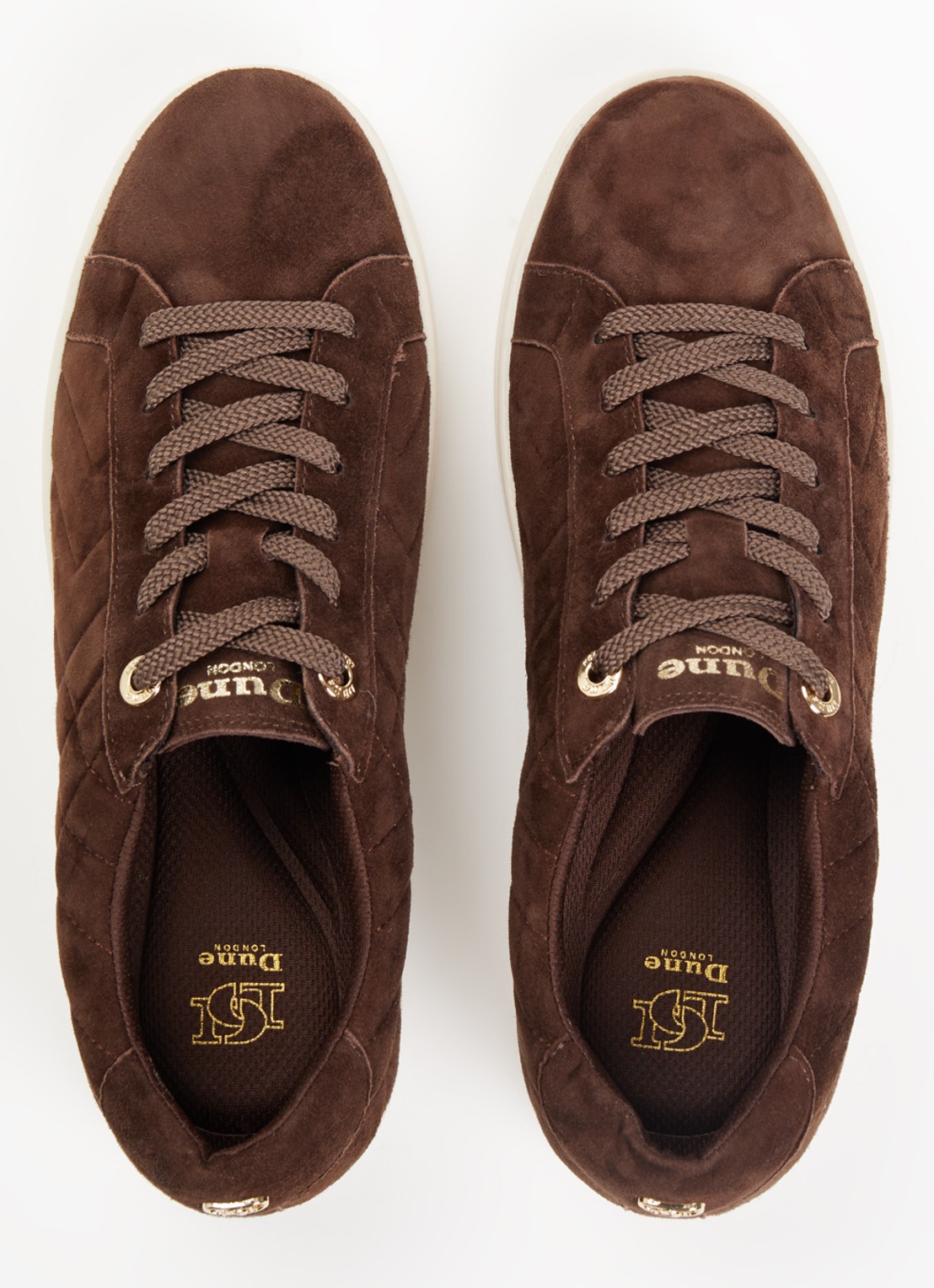 Dune London Wide Fit Egent sneaker van leer met quilt patroon  - detail 3 donkerbruin