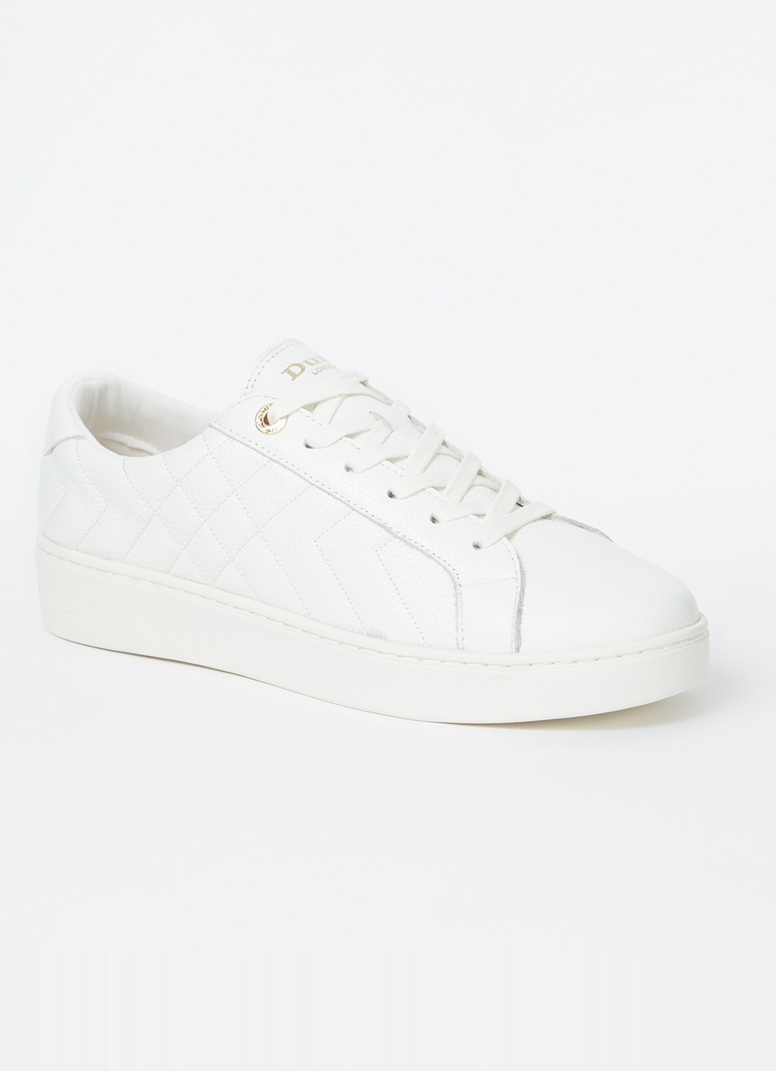 Dune London Wide Fit Egent sneaker van leer met quilt patroon  - voorkant 5 wit