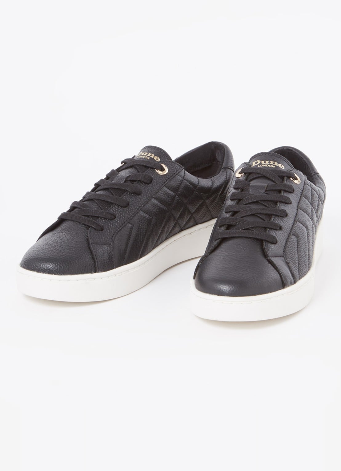 Dune London Wide Fit Egent sneaker van leer met quilt patroon  - detail 2 zwart