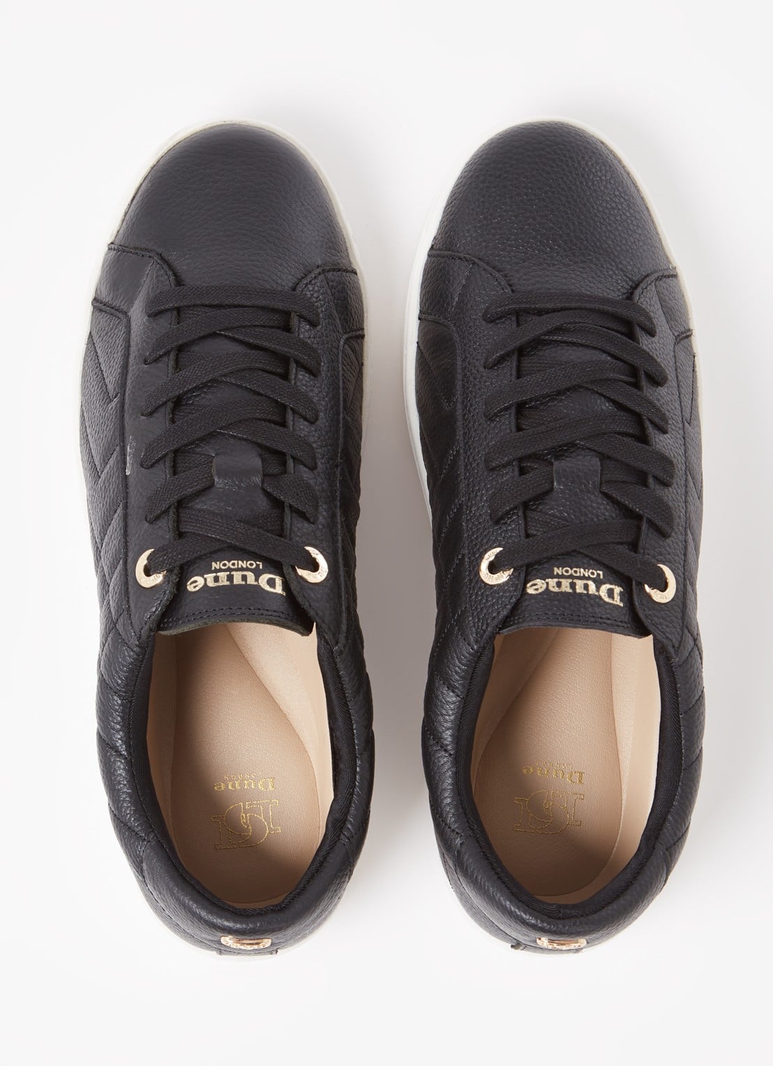 Dune London Wide Fit Egent sneaker van leer met quilt patroon  - detail 3 zwart