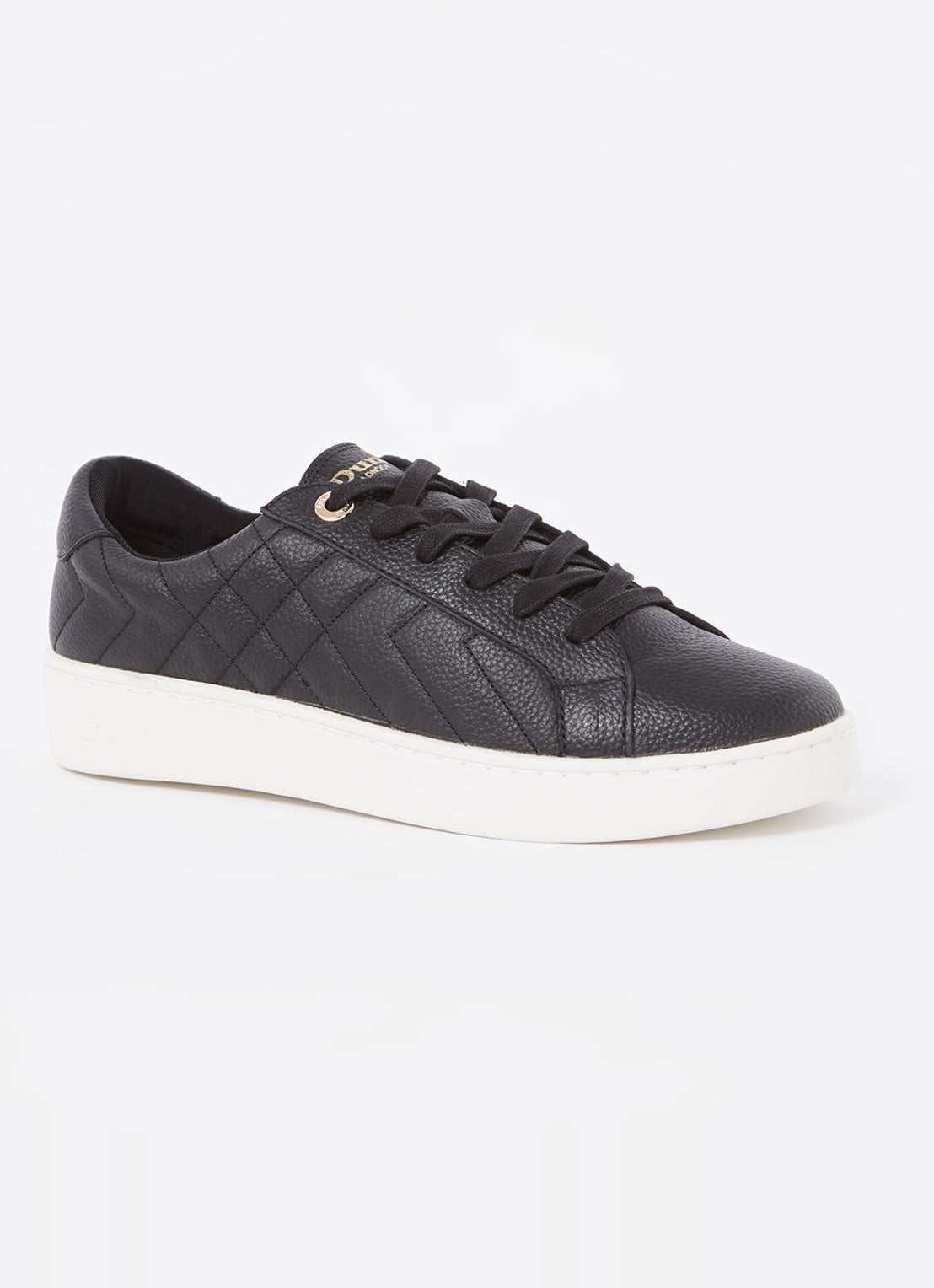 Dune London Wide Fit Egent sneaker van leer met quilt patroon  - voorkant 5 zwart