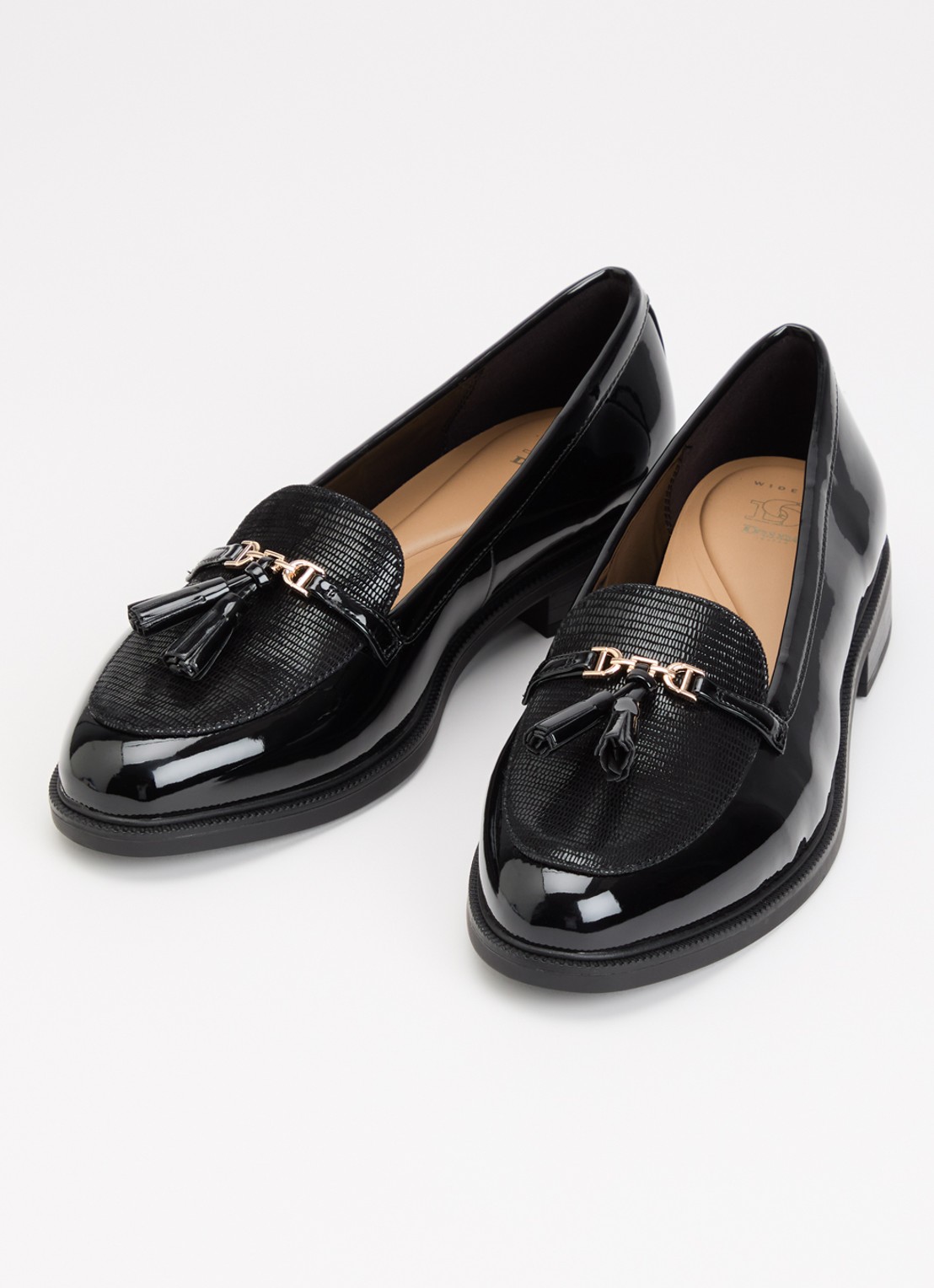 Dune London Wide Fit Gazeles loafer met lakfinish - detail zwart
