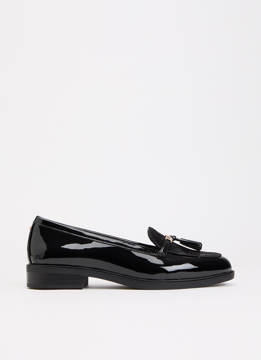 Dune London Wide Fit Gazeles loafer met lakfinish - voorkant 4 zwart