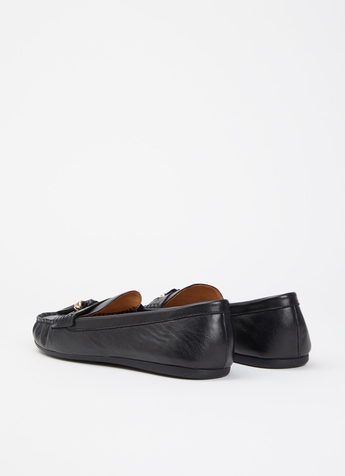 Dune London Wide Fit Geen mocassin van leer met franjes - achterkant zwart