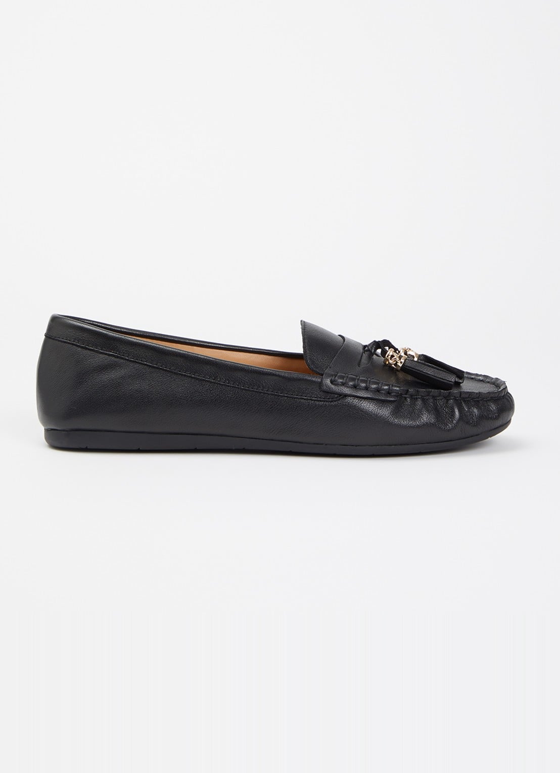 Dune London Wide Fit Geen mocassin van leer met franjes - voorkant 5 zwart