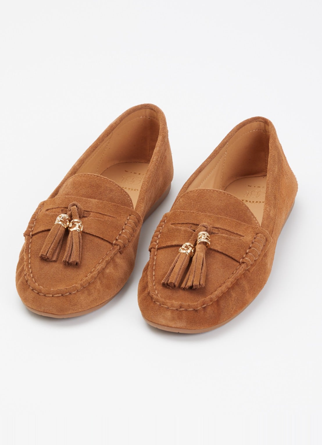 Dune London Wide Fit Geen mocassin van leer met franjes - detail bruin
