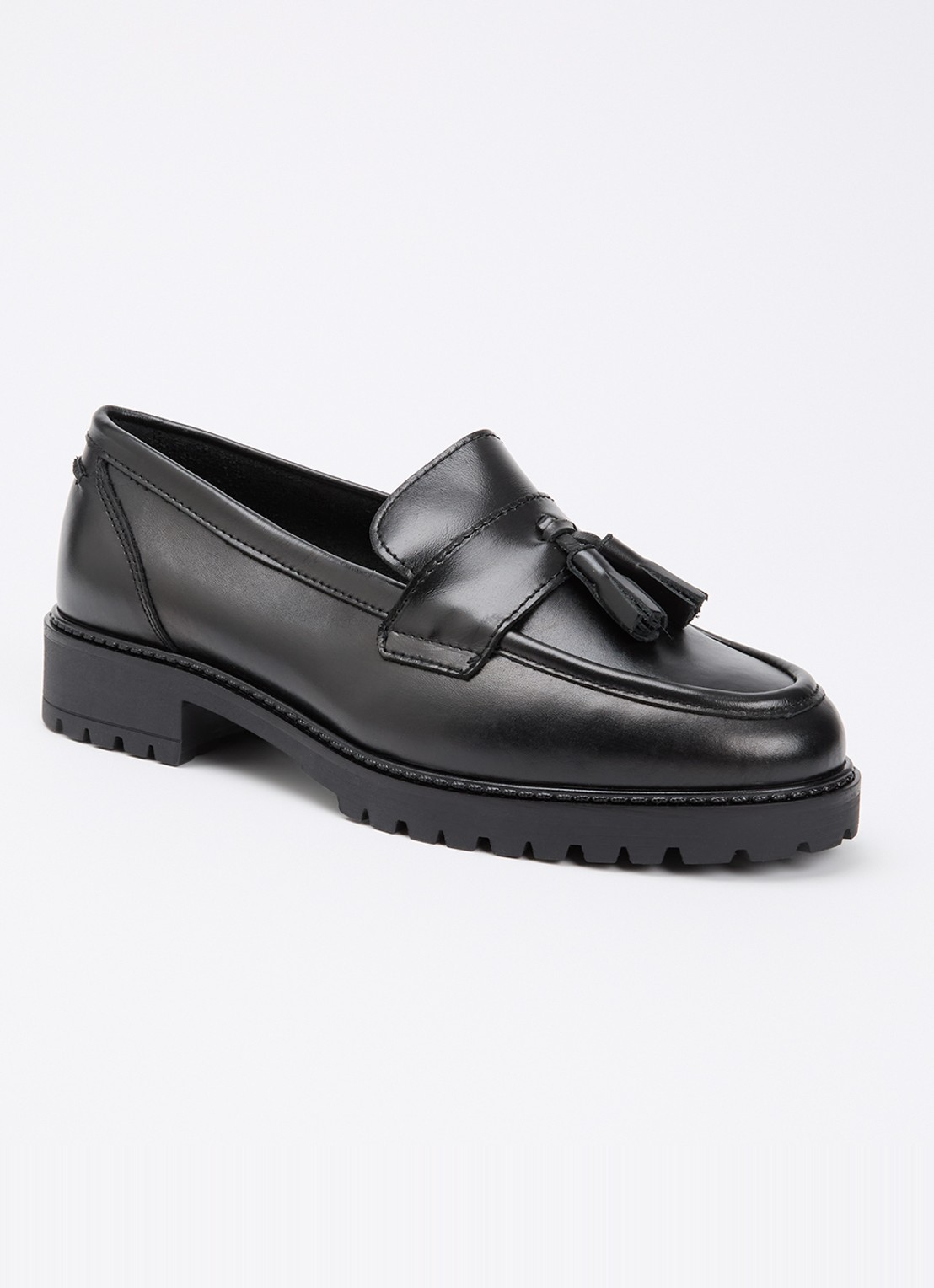 Dune London Wide Fit Gracelyn loafer van leer - voorkant zwart
