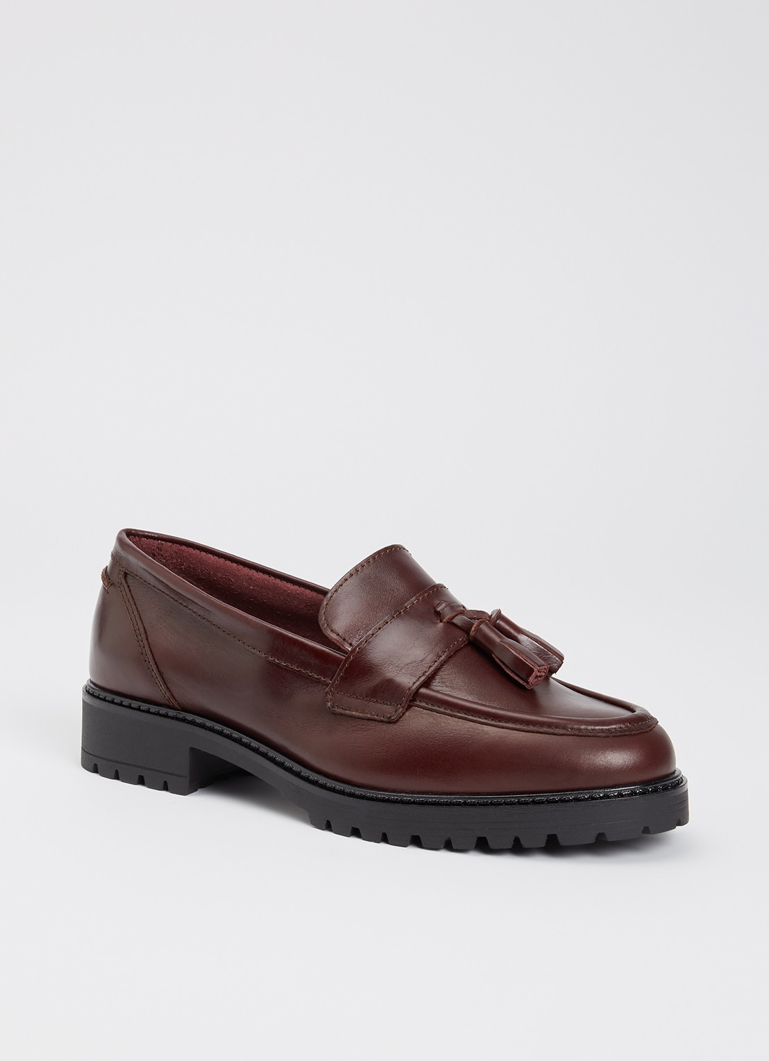 Dune London Wide Fit Gracelyn loafer van leer - voorkant aubergine