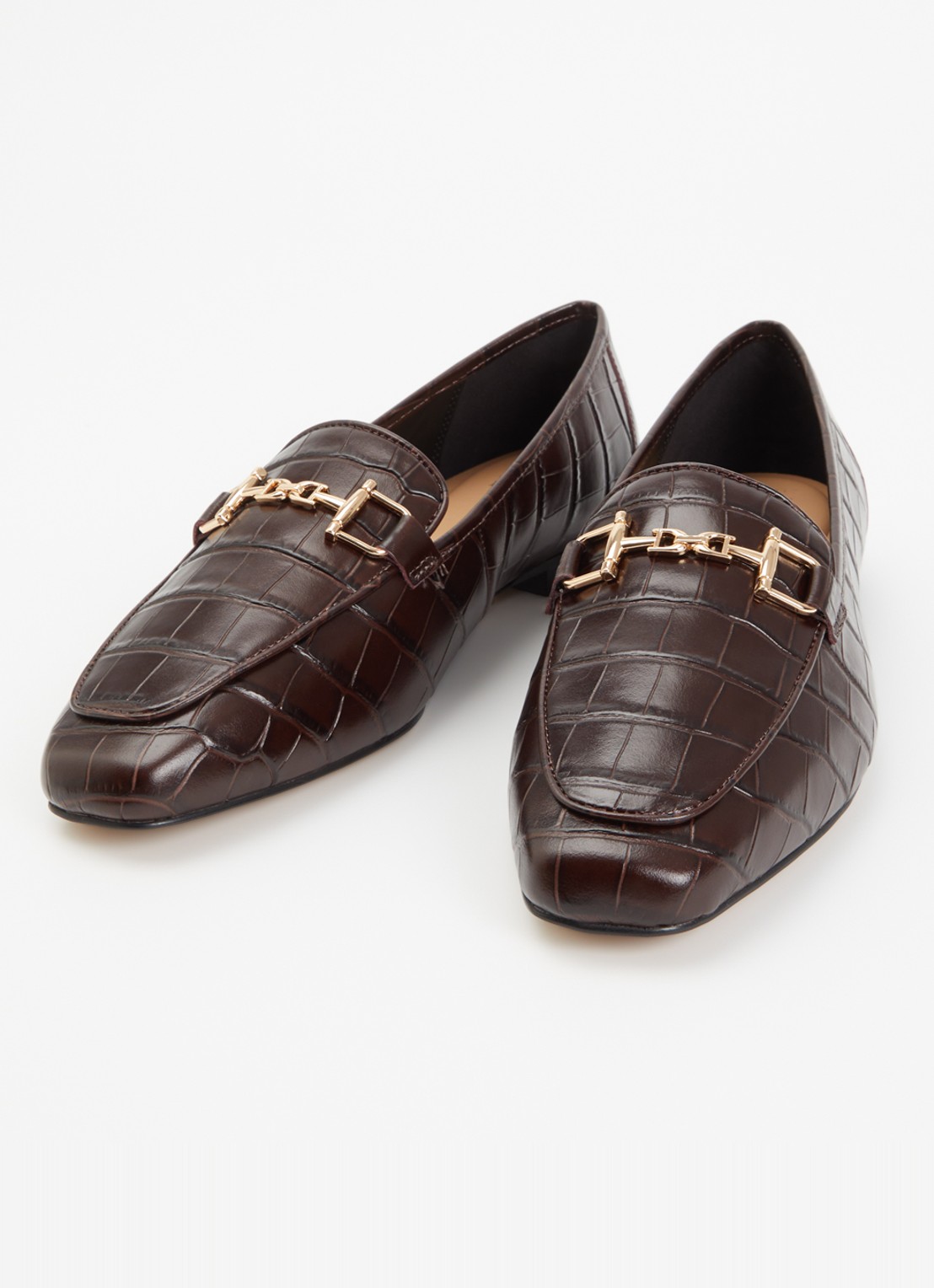 Dune London Wide Fit Grained loafer van leer - detail kastanjebruin