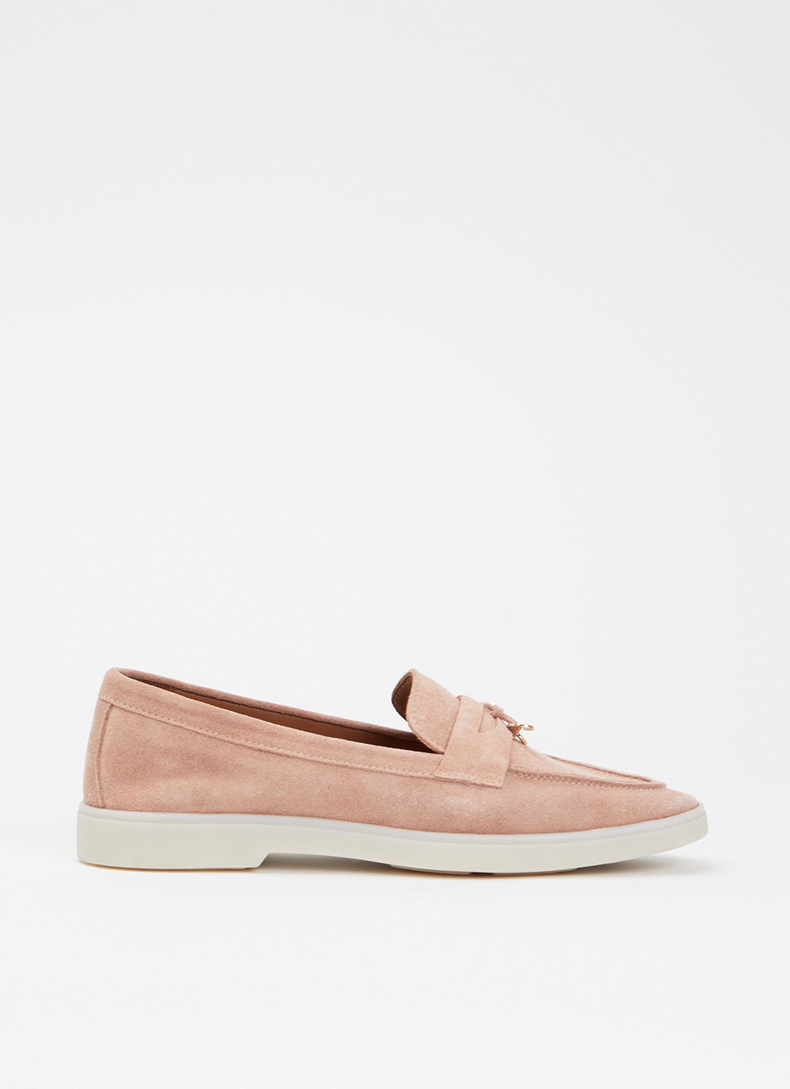 Dune London Wide Fit Grinning loafer van suède - voorkant 2 lichtroze