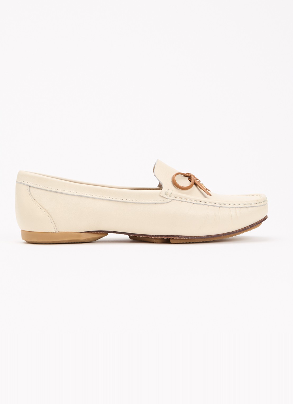 Dune London Wide Fit Grip mocassin van leer - voorkant gebroken wit
