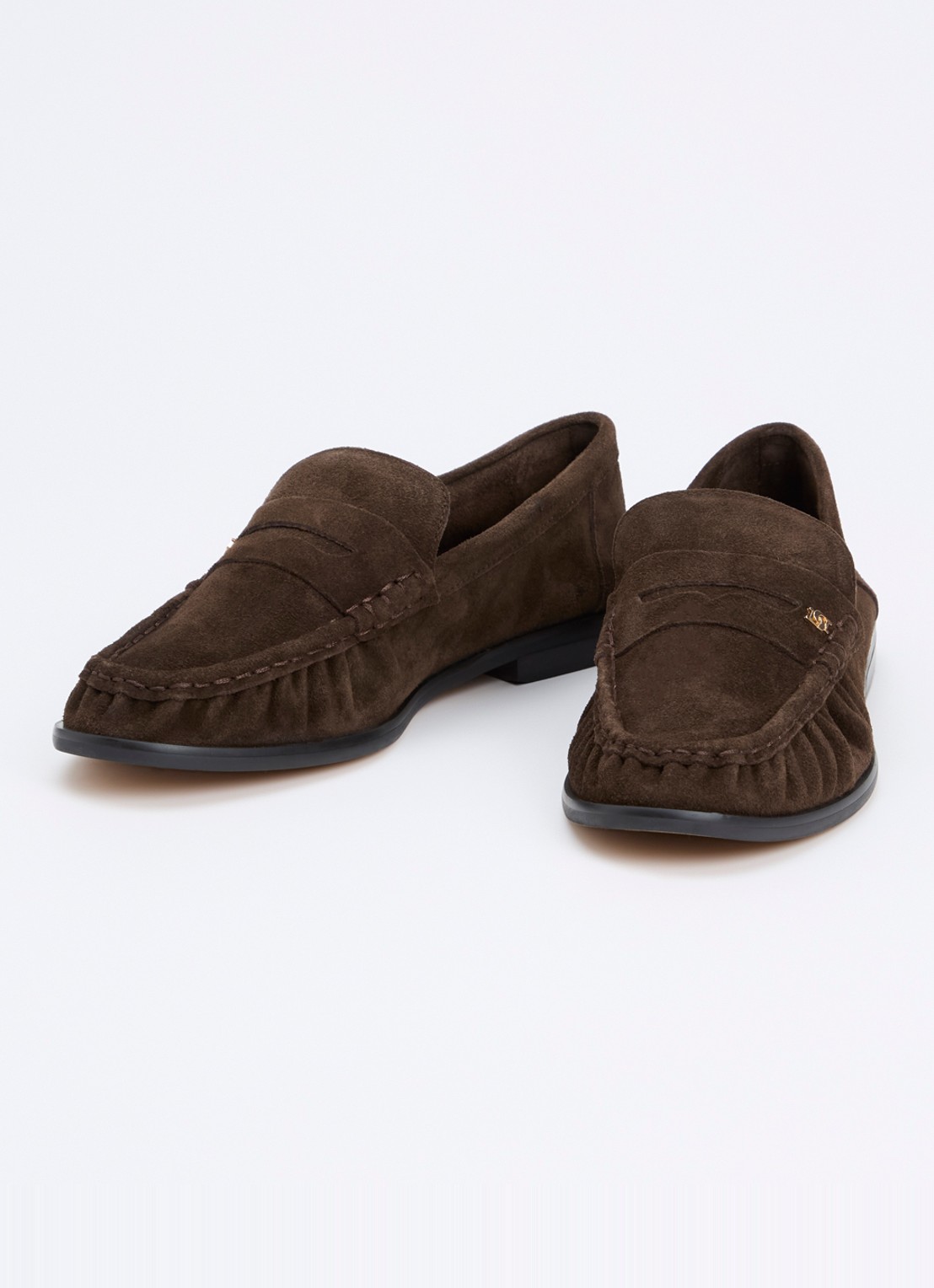 Dune London Wide Fit Grisella mocassins van suède - detail donkerbruin