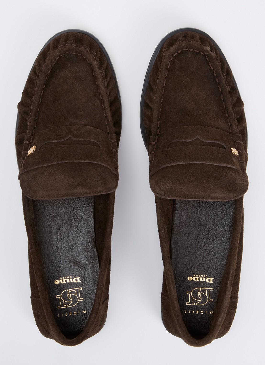 Dune London Wide Fit Grisella mocassins van suède - detail 2 donkerbruin