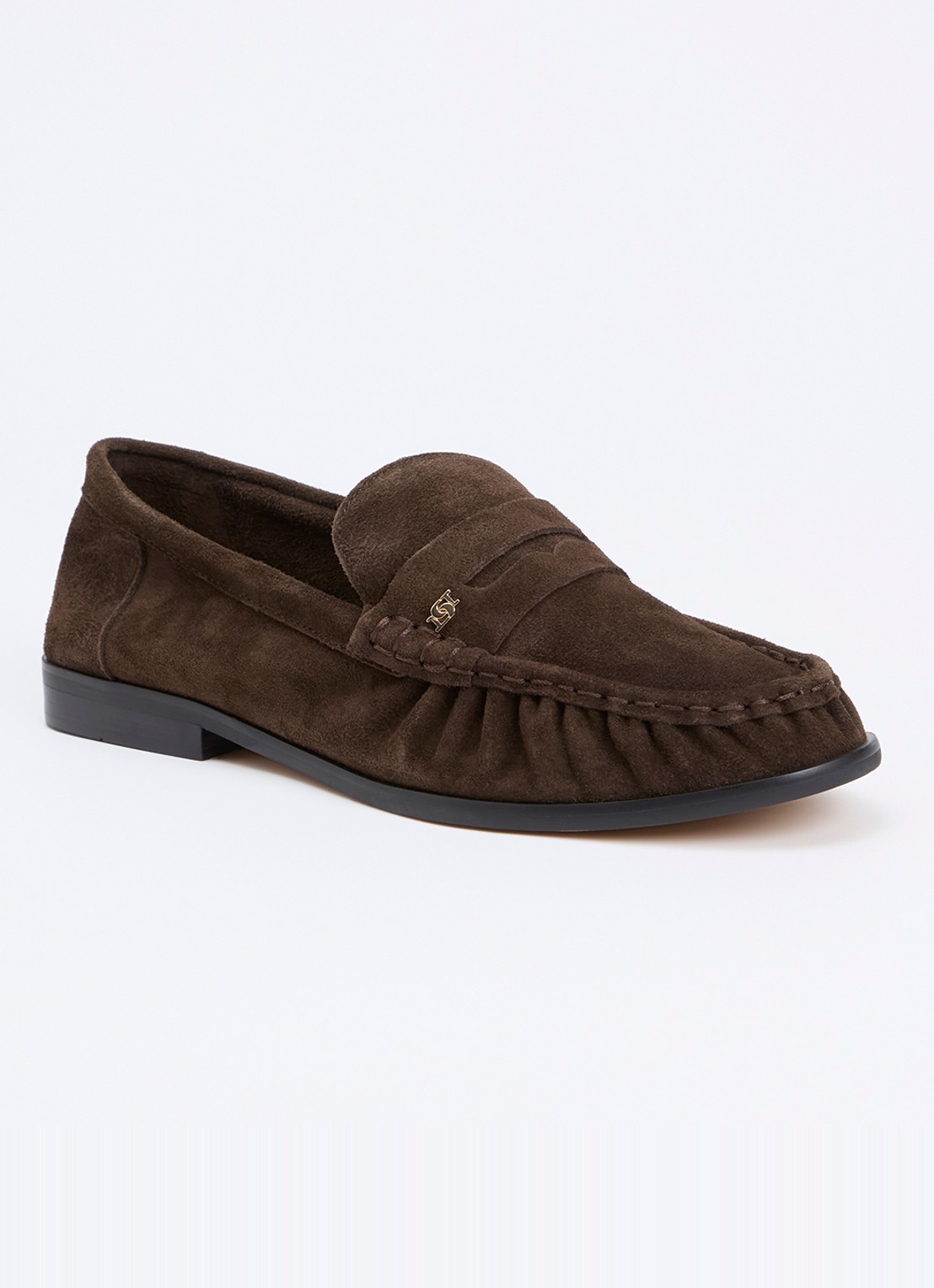 Dune London Wide Fit Grisella mocassins van suède - voorkant 4 donkerbruin
