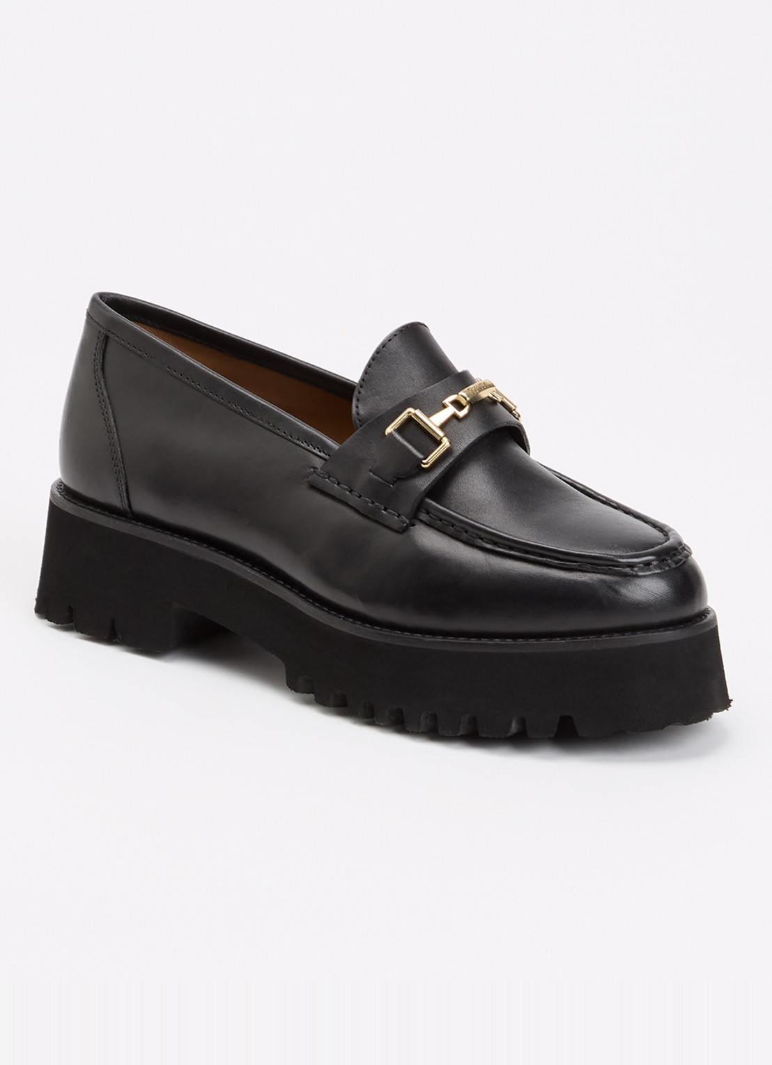 Dune London Wide Fit Groundbreaking loafer van leer - voorkant zwart