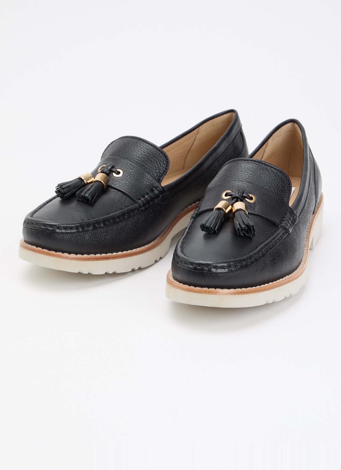 Dune London Wide Fit Gwen loafer van leer - detail zwart