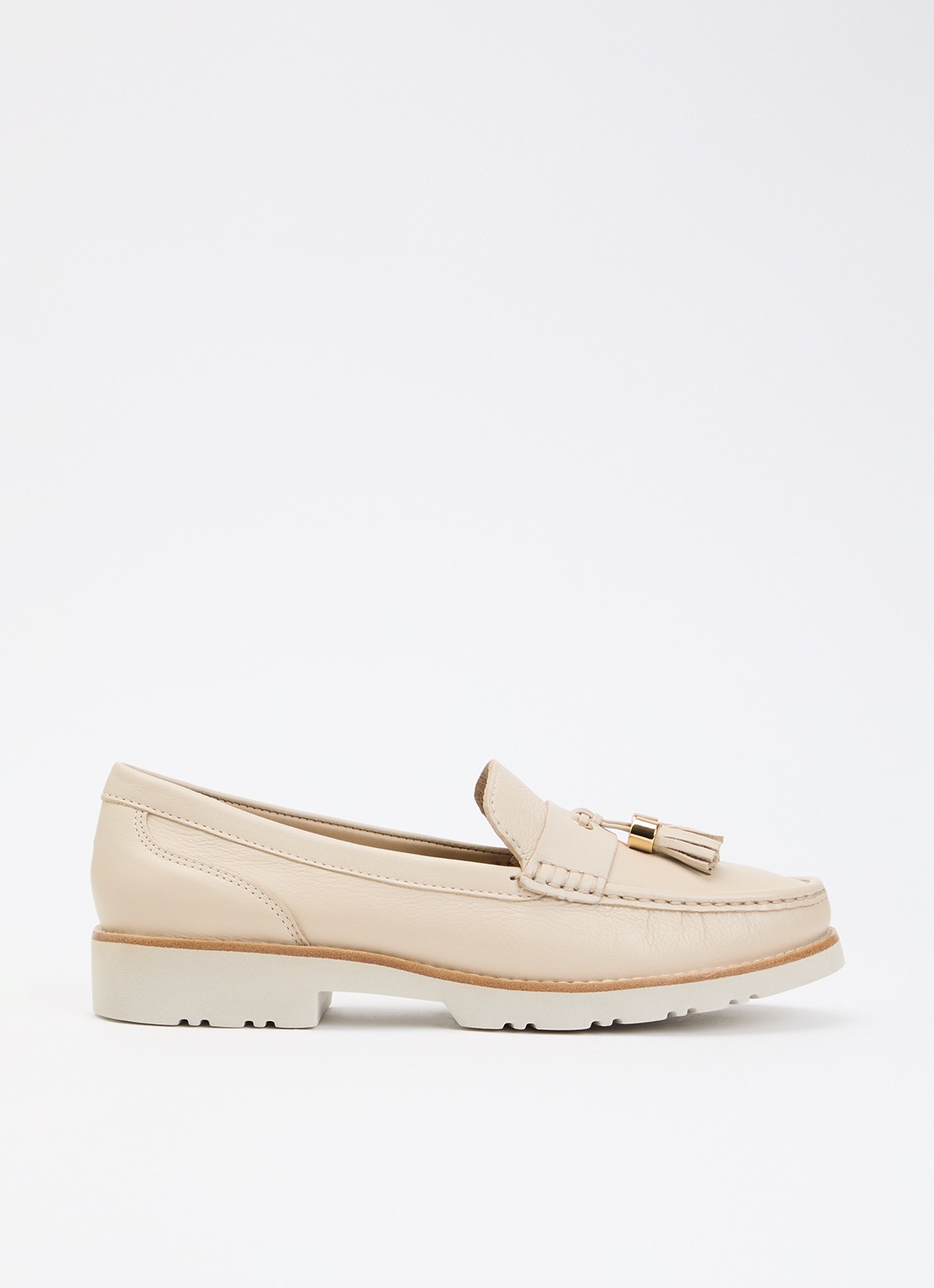 Dune London Wide Fit Gwen loafer van leer - voorkant 2 creme