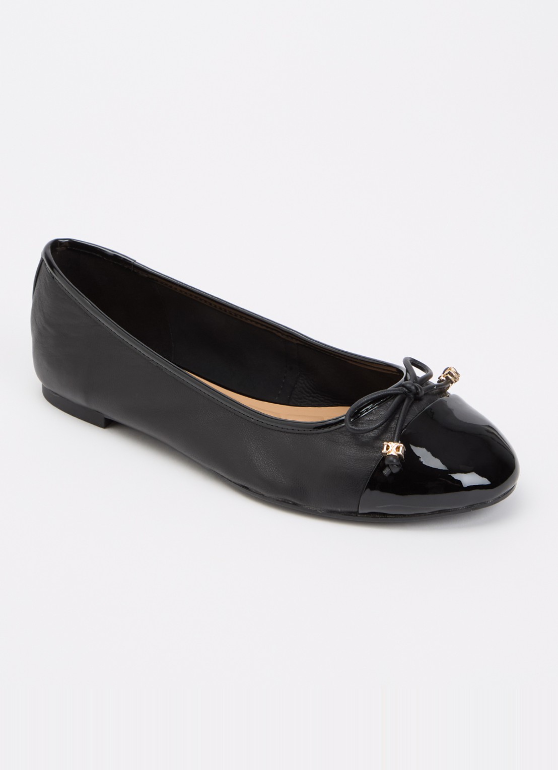 Dune London Wide Fit Hallo ballerina met strikdetail - voorkant diepzwart