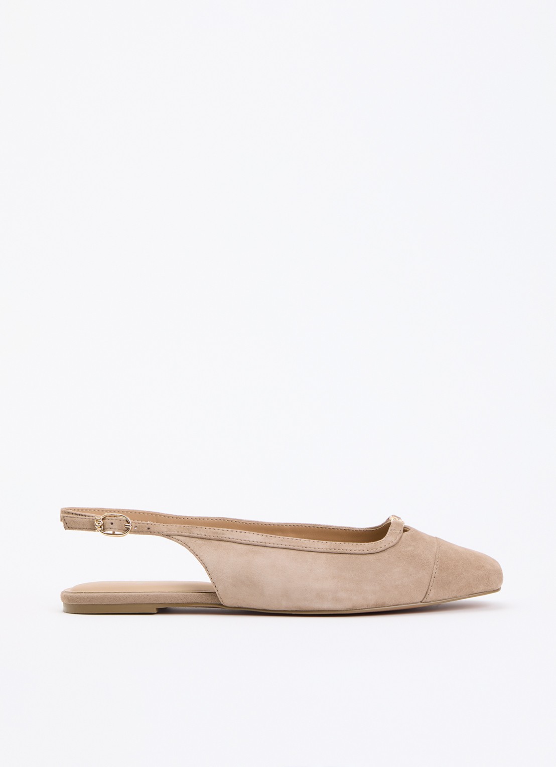 Dune London Wide Fit Hanna slingback van suède - voorkant beige