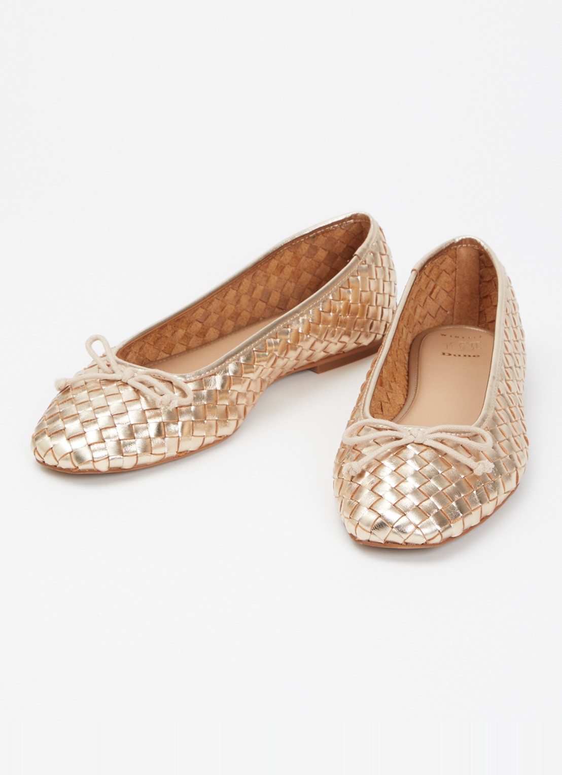 Dune London Wide Fit Heat ballerina van leer - detail goud