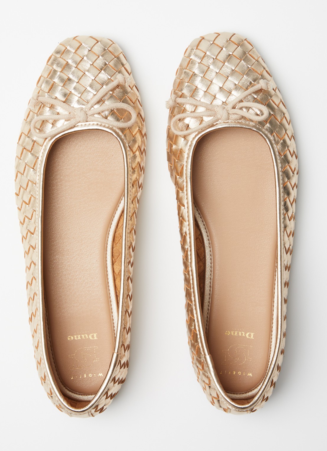 Dune London Wide Fit Heat ballerina van leer - detail 2 goud