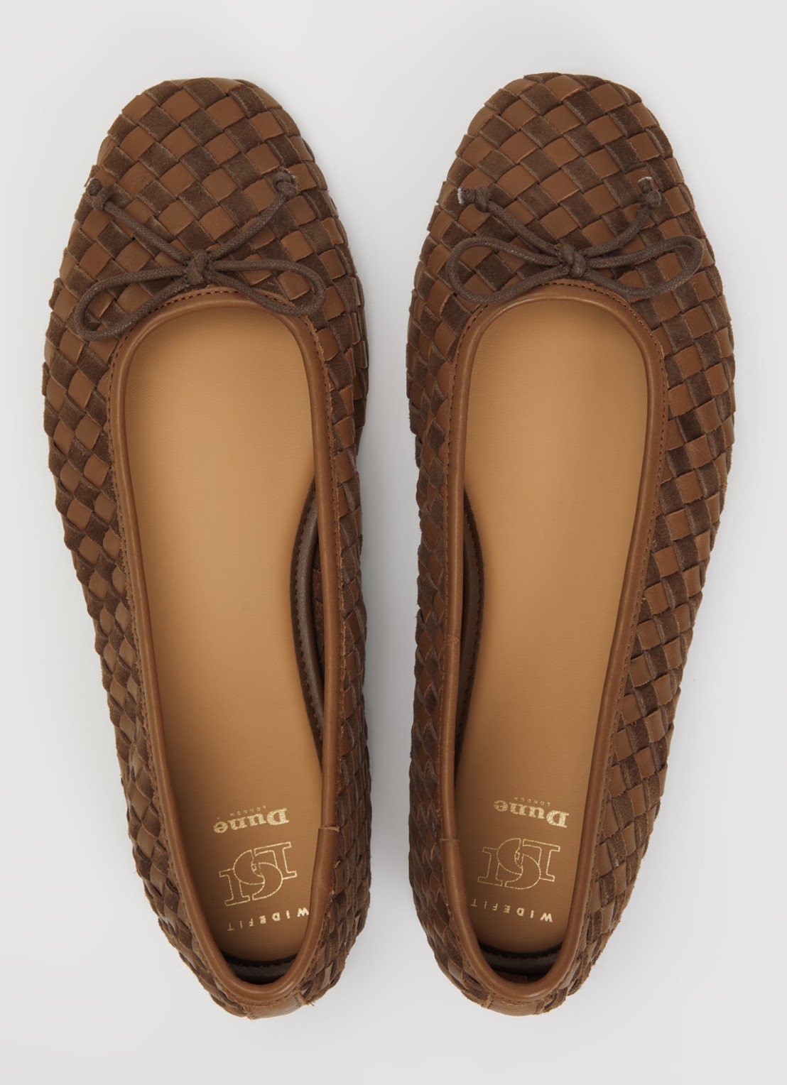 Dune London Wide Fit Heat ballerina van leer - detail 4 853brown-leather_mix