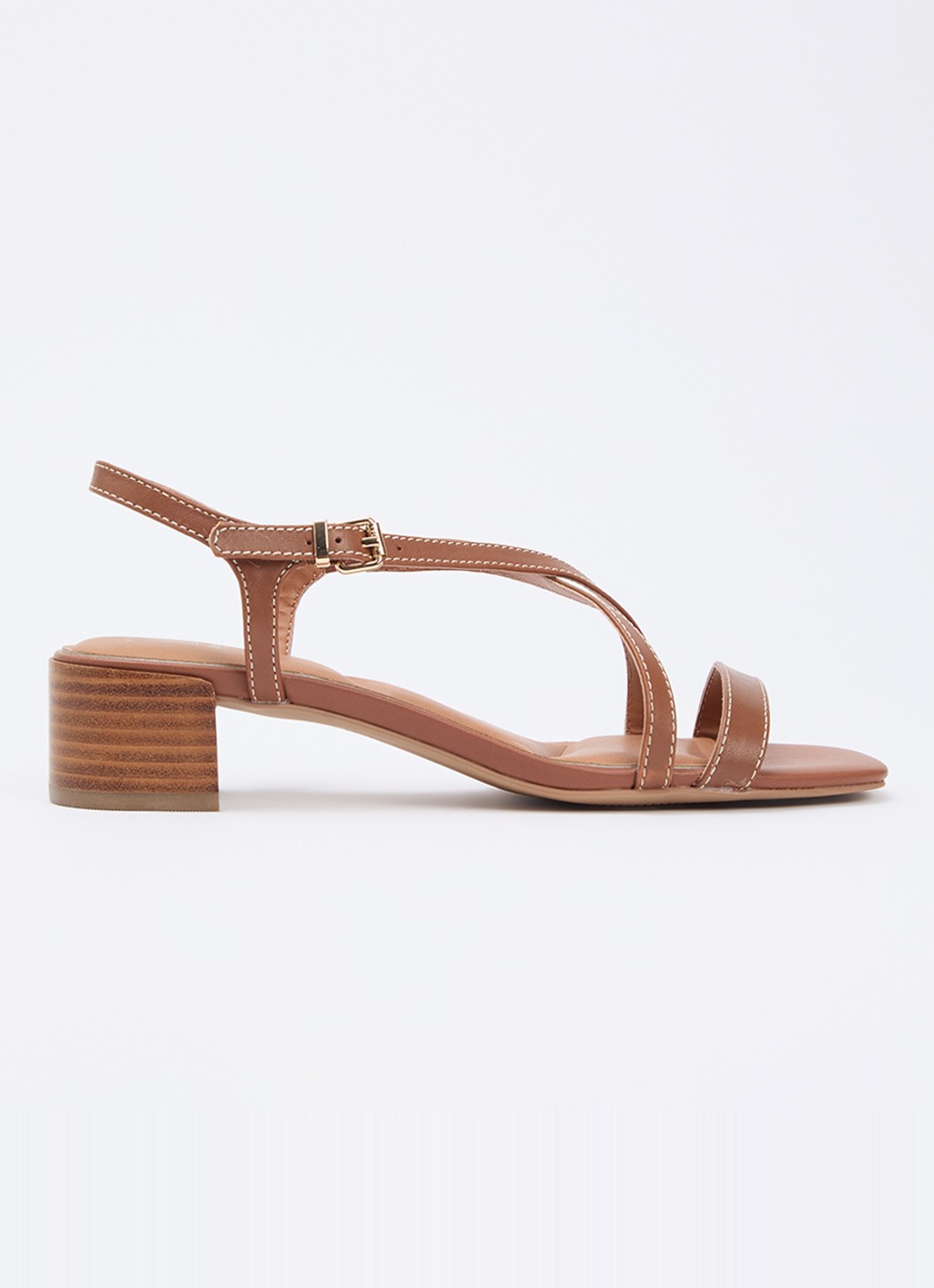 Dune London Wide Fit Jordin sandalette van leer - voorkant bruin