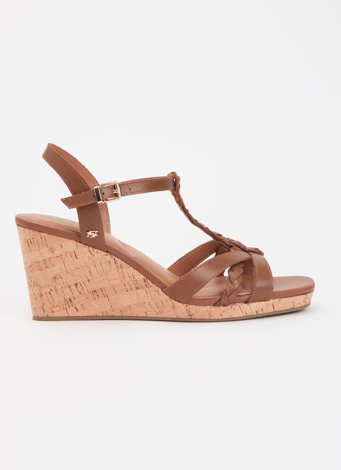 Dune London Wide Fit Karly sandalette van leer - voorkant bruin