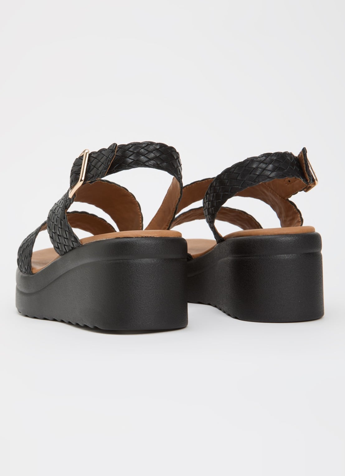 Dune London Wide Fit Kerbie sleehak van leer met gevlochten details - achterkant zwart