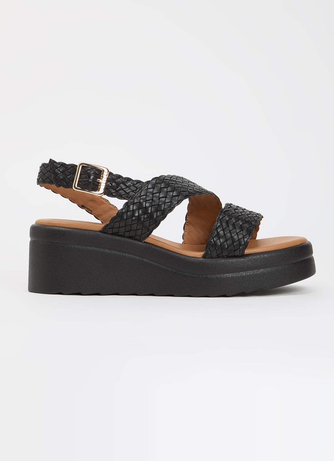 Dune London Wide Fit Kerbie sleehak van leer met gevlochten details - voorkant 5 zwart