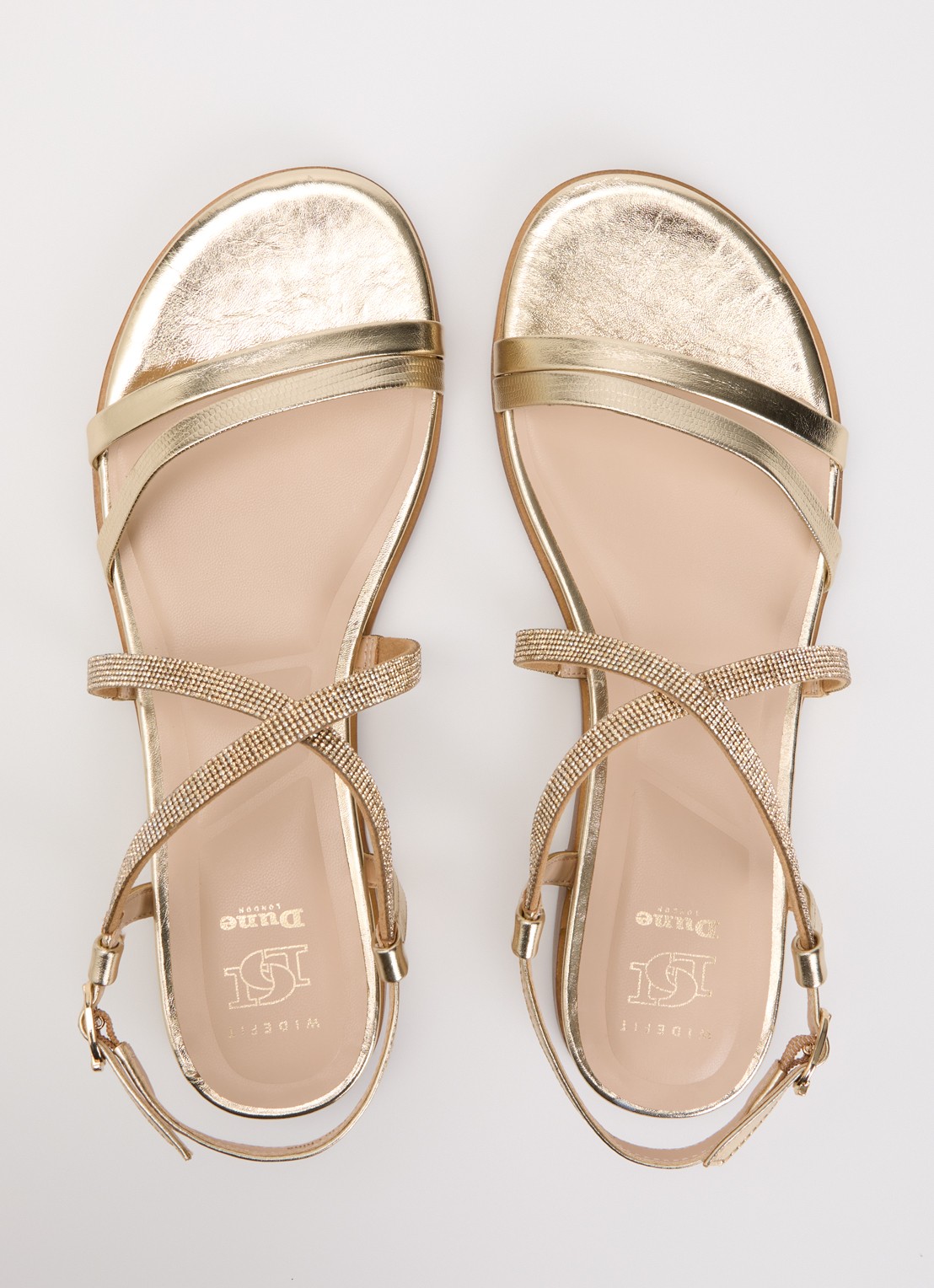 Dune London Wide Fit Lexia sandaal van leer met strass - detail 4 goud