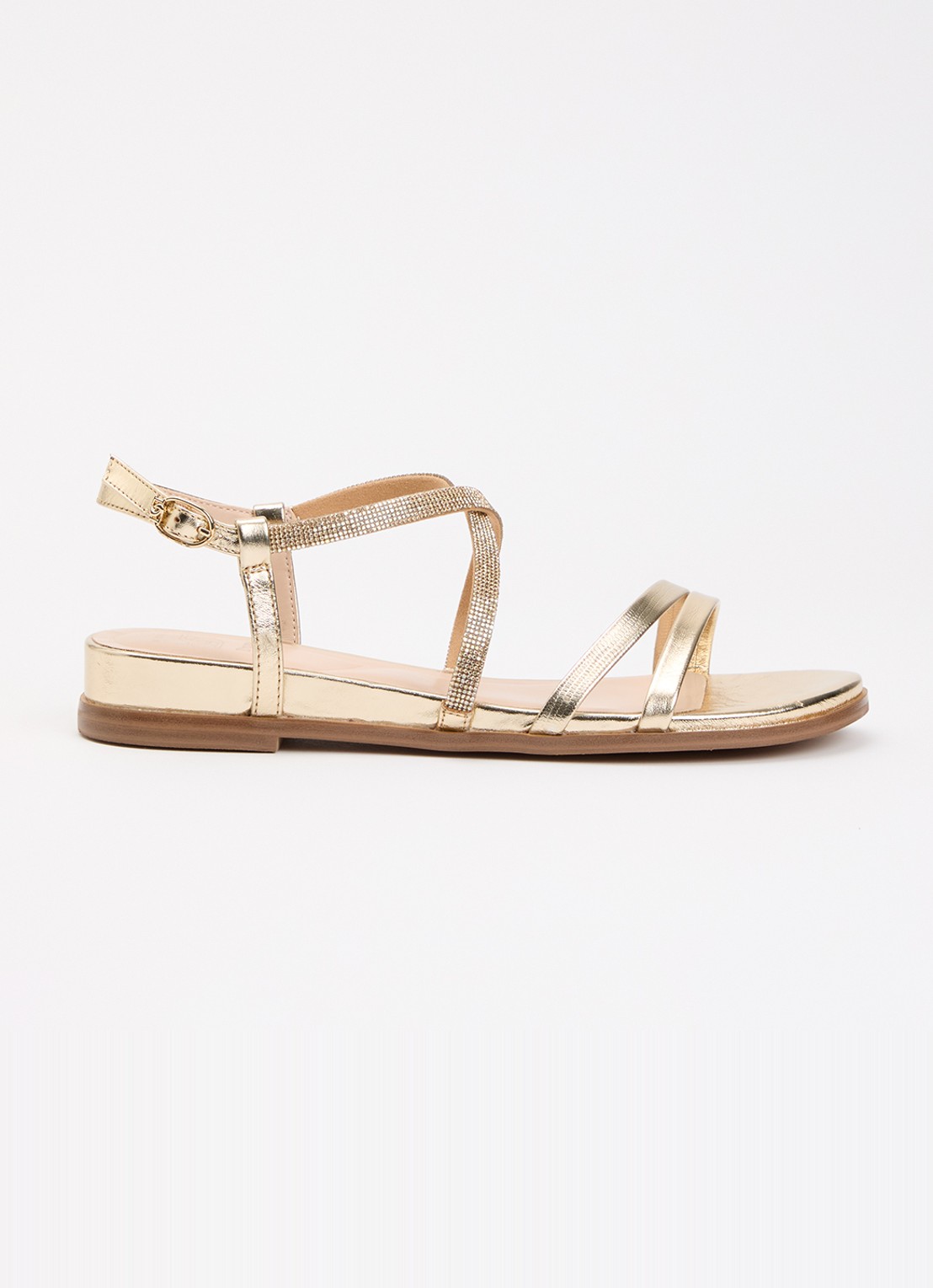 Dune London Wide Fit Lexia sandaal van leer met strass - voorkant 2 goud