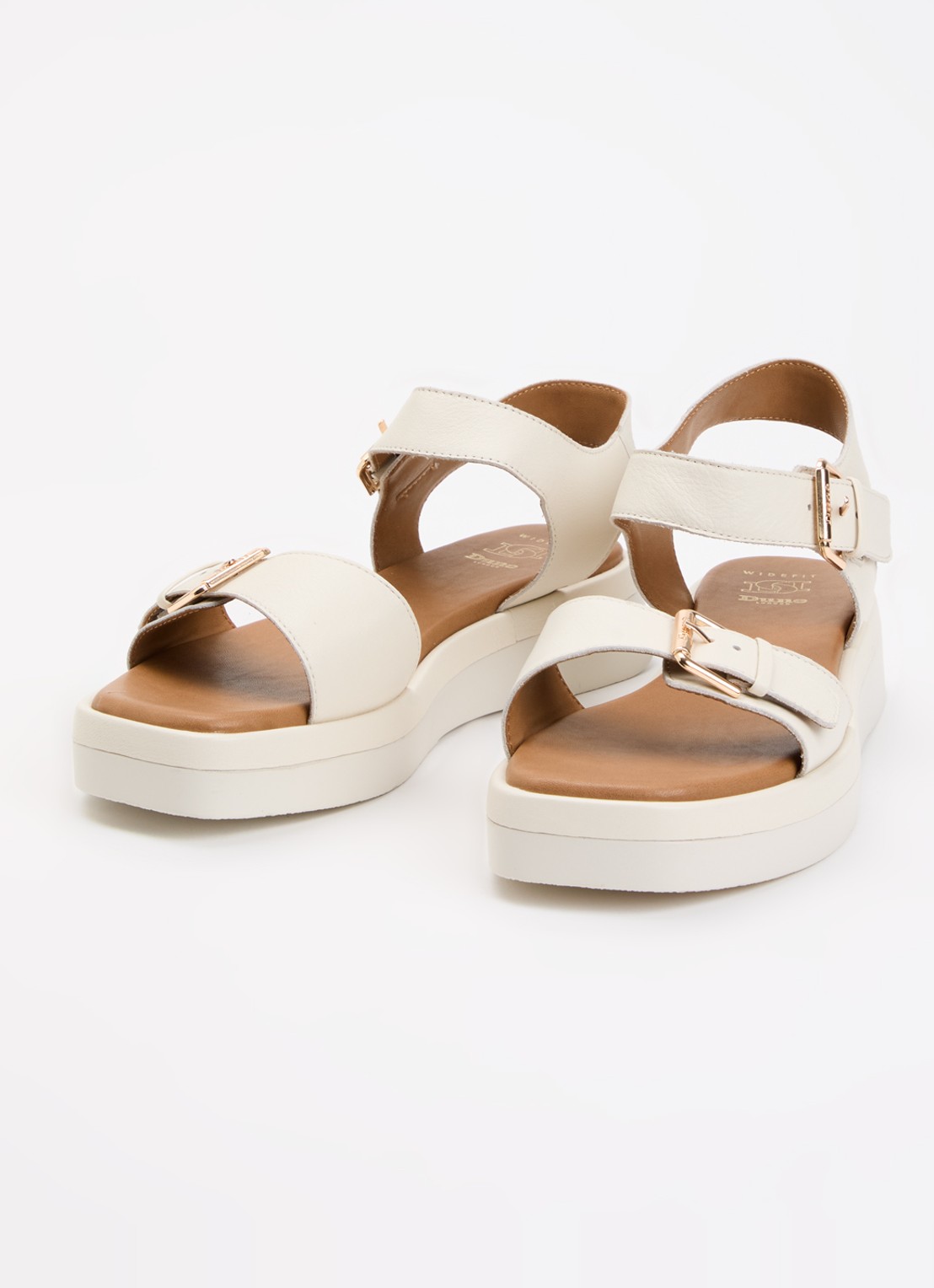 Dune London Wide Fit Licia sandaal van leer - detail gebroken wit