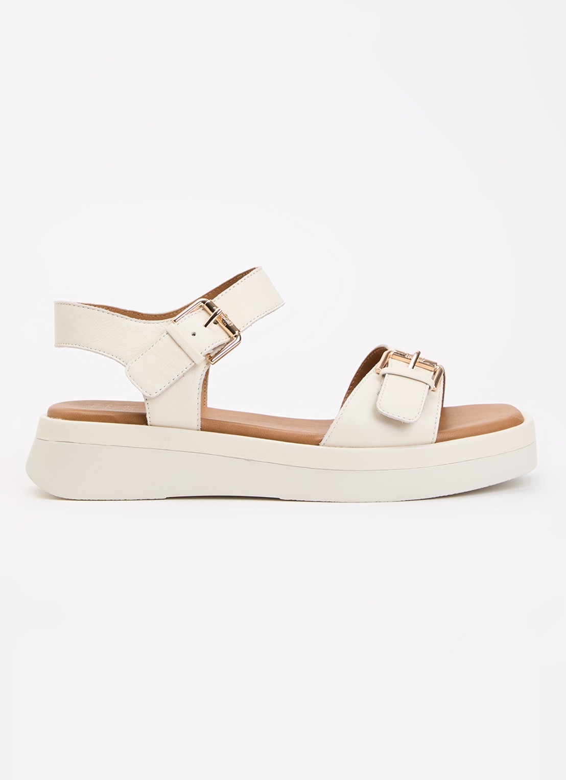 Dune London Wide Fit Licia sandaal van leer - voorkant 4 gebroken wit