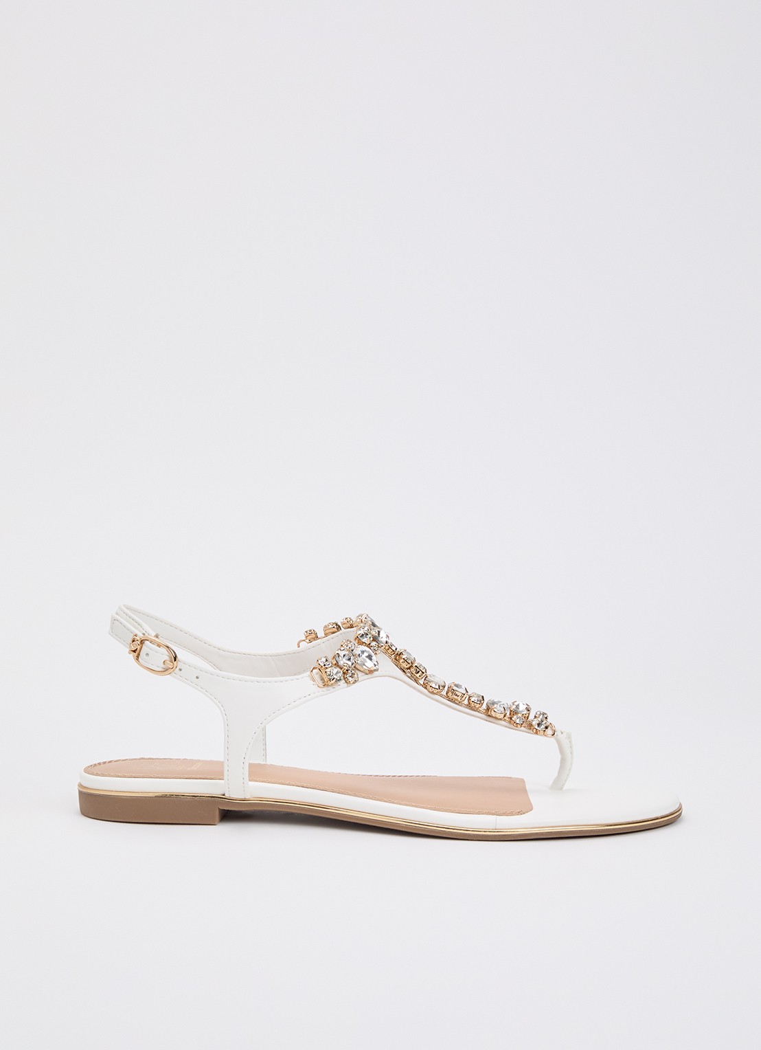Dune London Wide Fit Life sandaal met strass - voorkant 4 wit