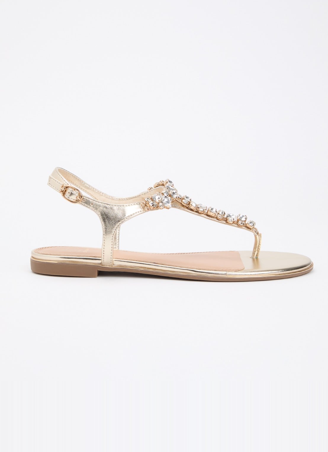 Dune London Wide Fit Life sandaal met strass - voorkant goud