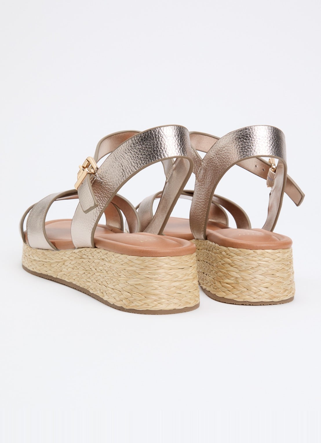 Dune London Wide Fit Littleton sleehak van leer met metallic finish - achterkant taupe